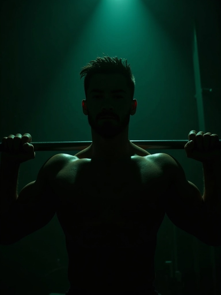 Athlete mid-workout with dramatic lighting