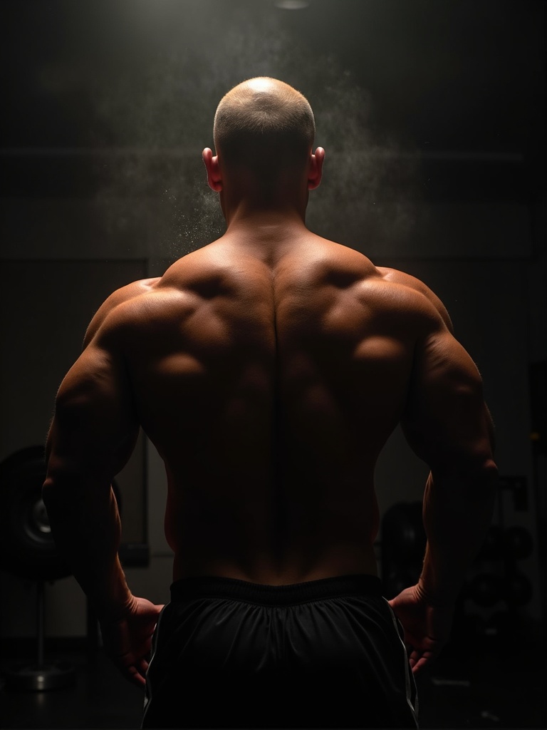 Bodybuilder back double biceps pose